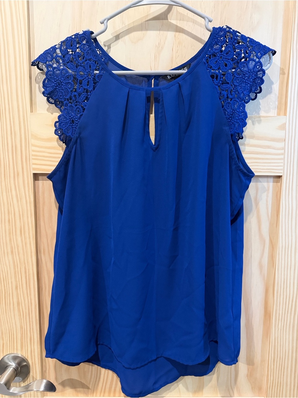 Express Royal Blue Crochet Cap Sleeve Blouse